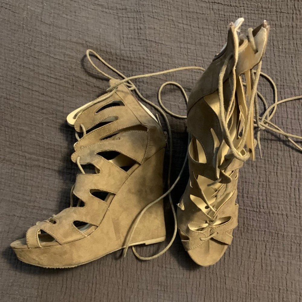 Tan Suede Wedges